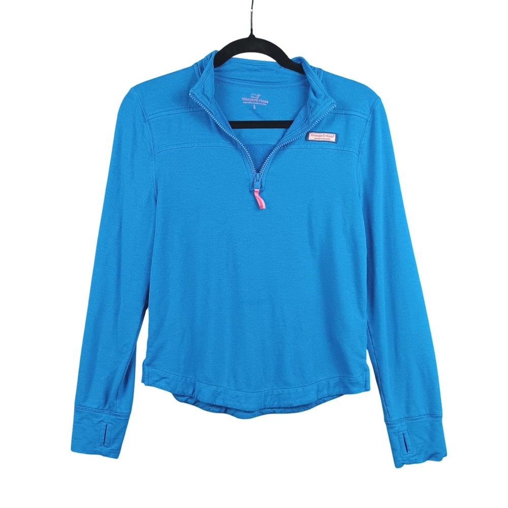 Vineyard Vines Pullover Quarter Zip Long‎ Sleeve Top Blue Pink Whale Logo